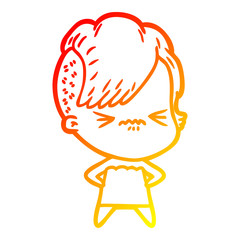 warm gradient line drawing cartoon annoyed hipster girl