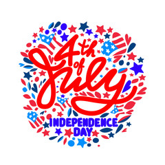 4th of July. USA Independence day. Red and blue vector lettering