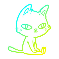 cold gradient line drawing cartoon cat sitting