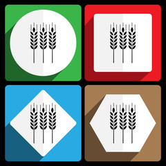 Wheat icon. Vector icons, set of colorful flat design internet symbols. Eps 10 web buttons.