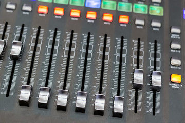 Professional Audio Sound Mixing Console Faders.