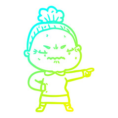 cold gradient line drawing cartoon annoyed old lady