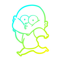 cold gradient line drawing cartoon bald man staring