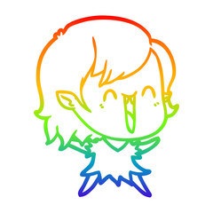 rainbow gradient line drawing cute cartoon happy vampire girl