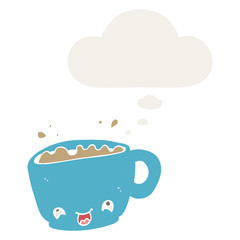 cartoon cup of coffee and thought bubble in retro style