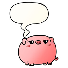 cute cartoon pig and speech bubble in smooth gradient style