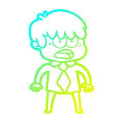 cold gradient line drawing worried cartoon boy
