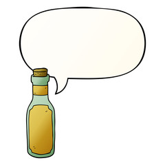 cartoon potion bottle and speech bubble in smooth gradient style