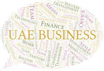 Fototapeta premium Uae Business word cloud. Collage made with text only.