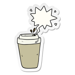 cartoon coffee cup and speech bubble sticker
