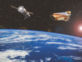 Space station. Spaceships above the earth. The elements of this image furnished by NASA.