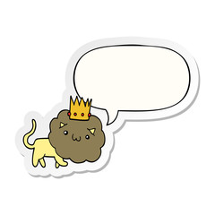 cartoon lion and crown and speech bubble sticker