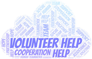 Volunteer Help word cloud. Vector made with text only.