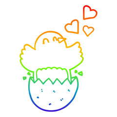 rainbow gradient line drawing cute hatching chick cartoon