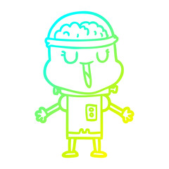 cold gradient line drawing happy cartoon robot