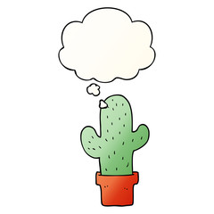 cartoon cactus and thought bubble in smooth gradient style