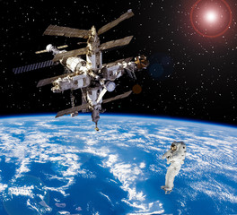 Space station above the earth. The elements of this image furnished by NASA.