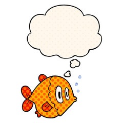 cartoon fish and thought bubble in comic book style