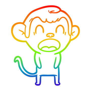 recommend clip art: rainbow gradient line drawing yawning cartoon monkey