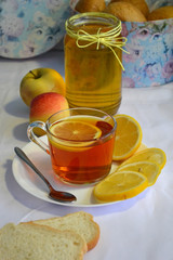 still life with a Cup of tea and lemon