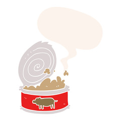 cartoon canned food and speech bubble in retro style