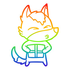 rainbow gradient line drawing cartoon christmas wolf whistling