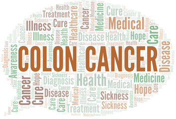 Colon Cancer word cloud. Vector made with text only.