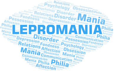 Lepromania word cloud. Type of mania, made with text only.