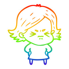 rainbow gradient line drawing cartoon angry girl