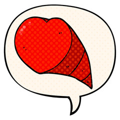 cartoon love heart symbol and speech bubble in comic book style