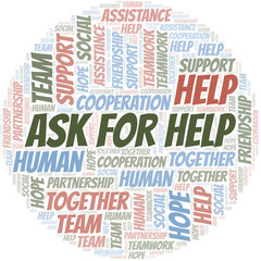 Ask For Help word cloud. Vector made with text only.