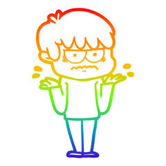 rainbow gradient line drawing annoyed cartoon boy