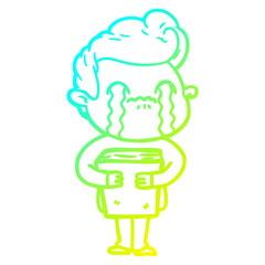 cold gradient line drawing cartoon man crying