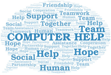 Computer Help word cloud. Vector made with text only.