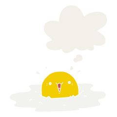 cute cartoon fried egg and thought bubble in retro style