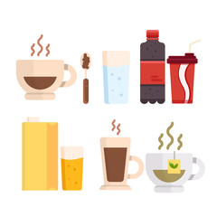 Set of vector icons of various drinks. Proper nutrition. Thirst quenching and health