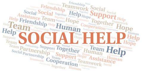 Social Help word cloud. Vector made with text only.