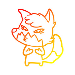 warm gradient line drawing clever cartoon fox