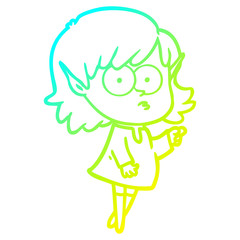 cold gradient line drawing cartoon elf girl pointing