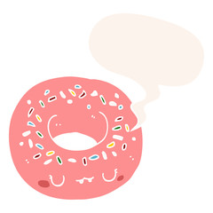 cartoon donut and speech bubble in retro style