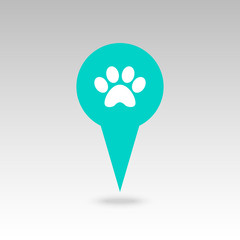 Dog paw pin map icon. Map pointer. Map markers