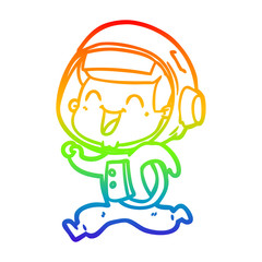 Obraz premium rainbow gradient line drawing happy cartoon astronaut