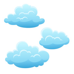 Set of blue clouds on white background.