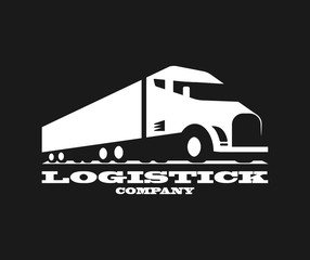 Vector eco truck logo. Emblem, banner, logotype of the logistics center, eco delivery, freight, heavy cargo. Black and white color. Monochrome style.
