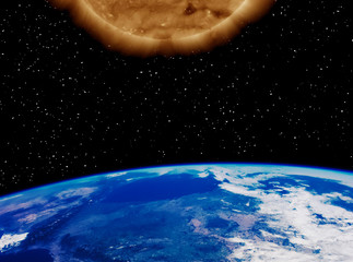 Big sun and earth. The elements of this image furnished by NASA.