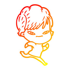 warm gradient line drawing cartoon happy woman