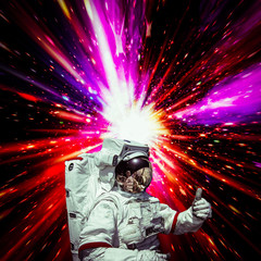 Spaceman and hyperjump. Motion background. The elements of this image furnished by NASA.