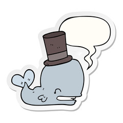 cartoon whale wearing top hat and speech bubble sticker
