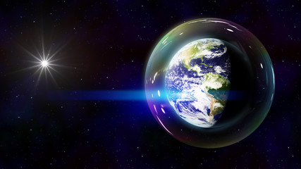 Fototapeta na wymiar safe planet earth bubble in space