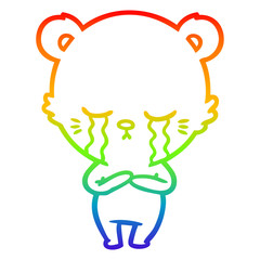 rainbow gradient line drawing crying cartoon bear
